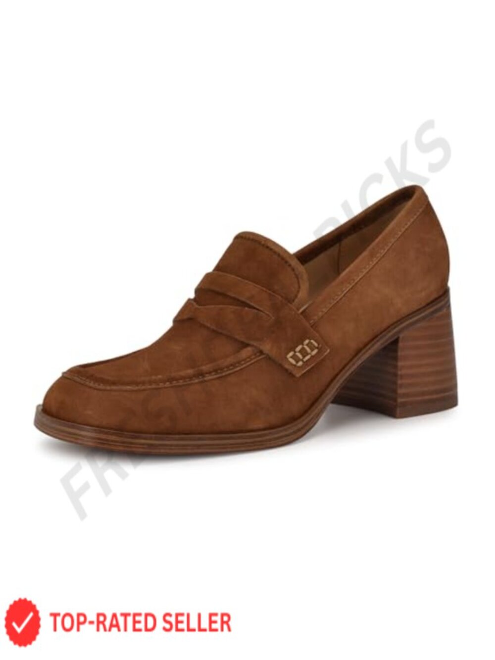 Nine West Avalia Heeled Loafer Suede Square Toe Block Heel Slip-On